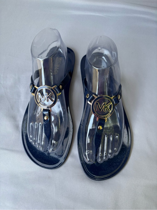 Michael Kors Shoes - Michael Kors Navy Jelly Thong Sandals with Gold MK Logo Size 8